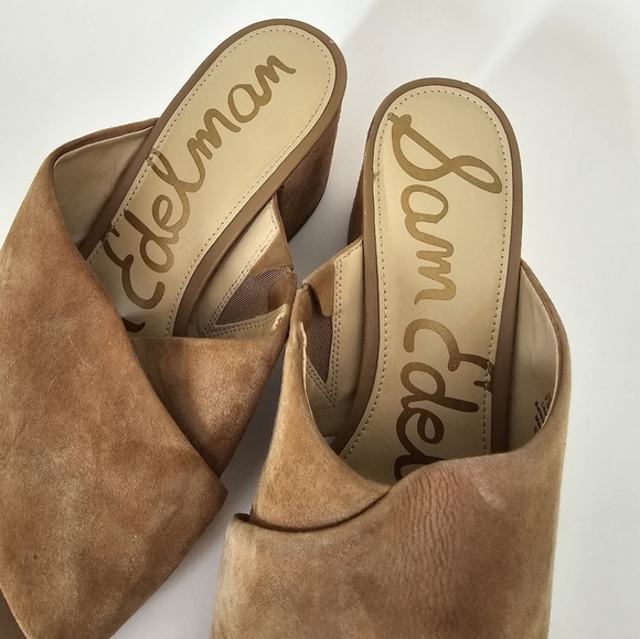 Sam Edelman 7.5 Women's Tan Suede Block Heel Sandals Stanley - Picture 2 of 12